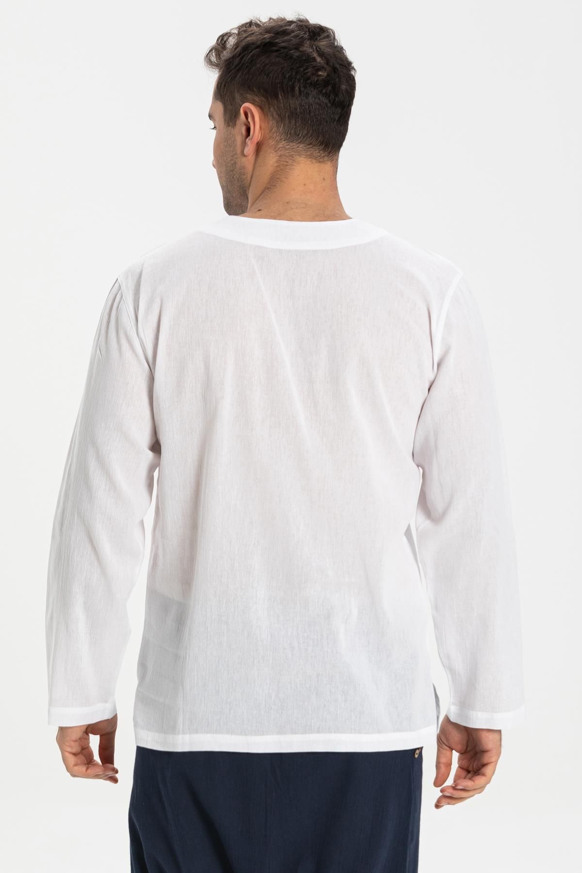 Eliş Şile Bezi تیشرت مردانه آستین بلند پارچه ای شیله سایز بزرگ سفید 3001