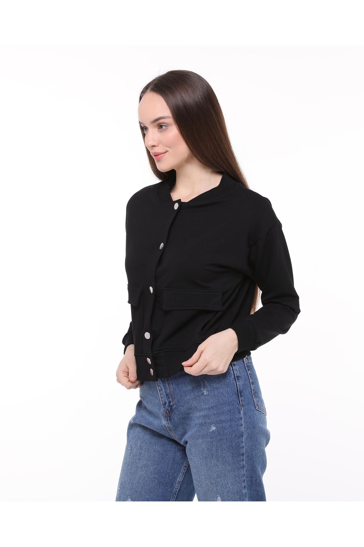 ZeyMer Basic-Two Thread Cotton Knitted Snap-On Bomber Jacket 3