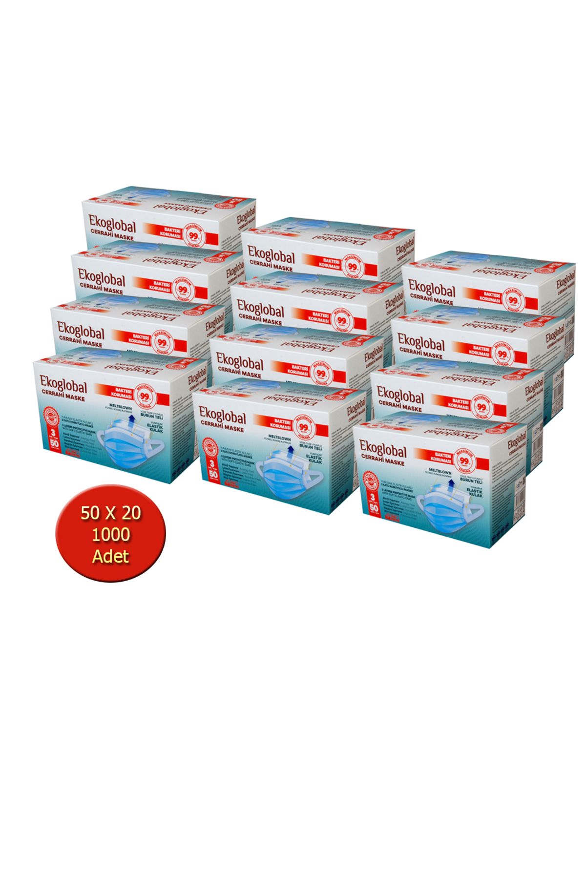 EKOGLOBAL CERRAHİ MASKE 20X50'Lİ KUTU