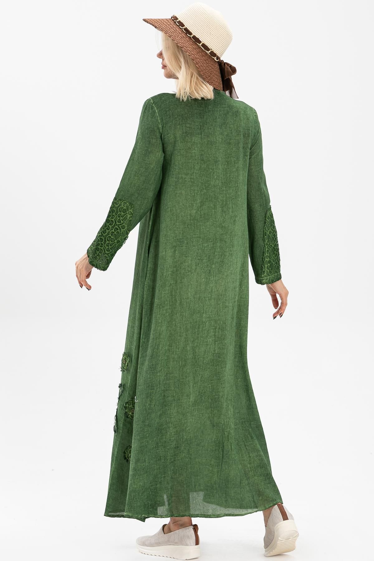 Eliş Şile Bezi لباس آستین بلند شیله پارچه زمردی سبز Ysl