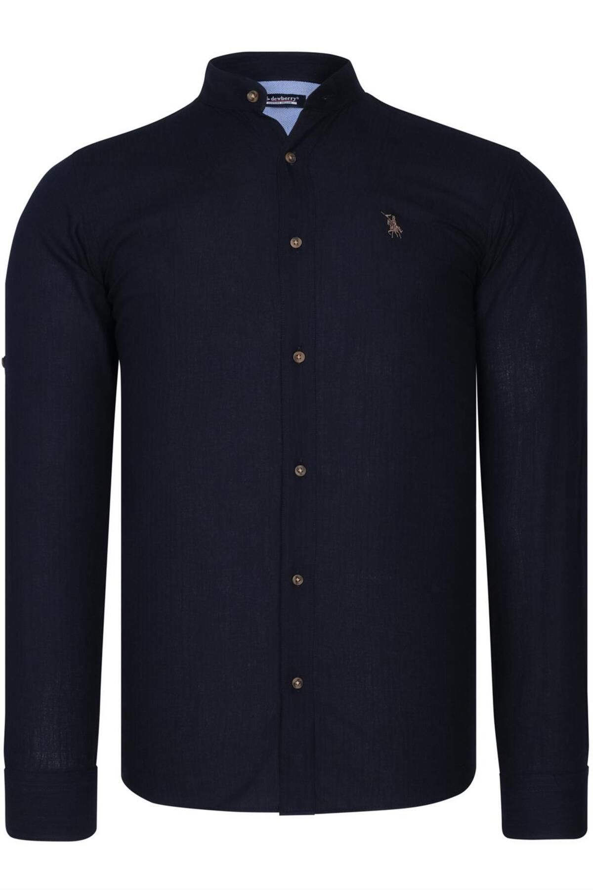 Dewberry-G784 DEWBERRY DOMINANT COLLAR MEN'S SHIRT-DARK BLUE 1