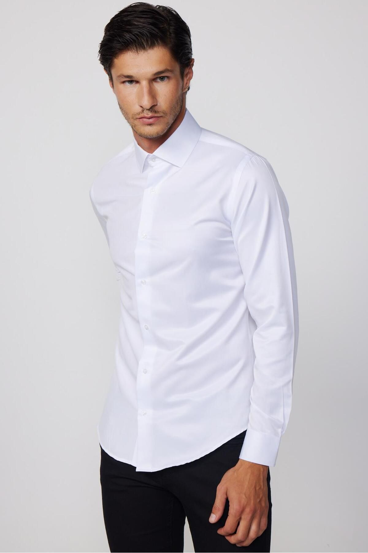 Plain white hot sale slim fit shirt