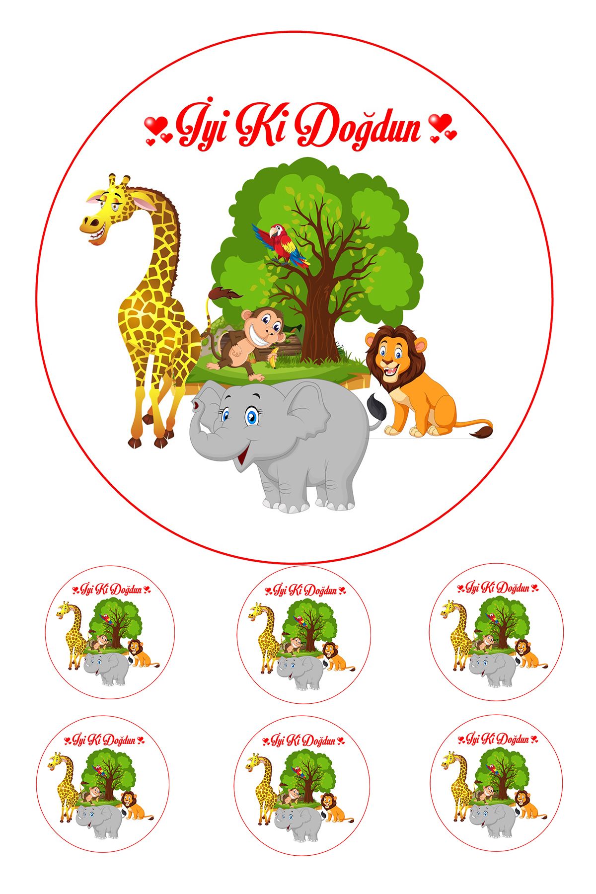 Pasta9 Yenilebilir Pasta Resmi Safari Modeli 6-8-10 Kişilik Pastaya Uygun