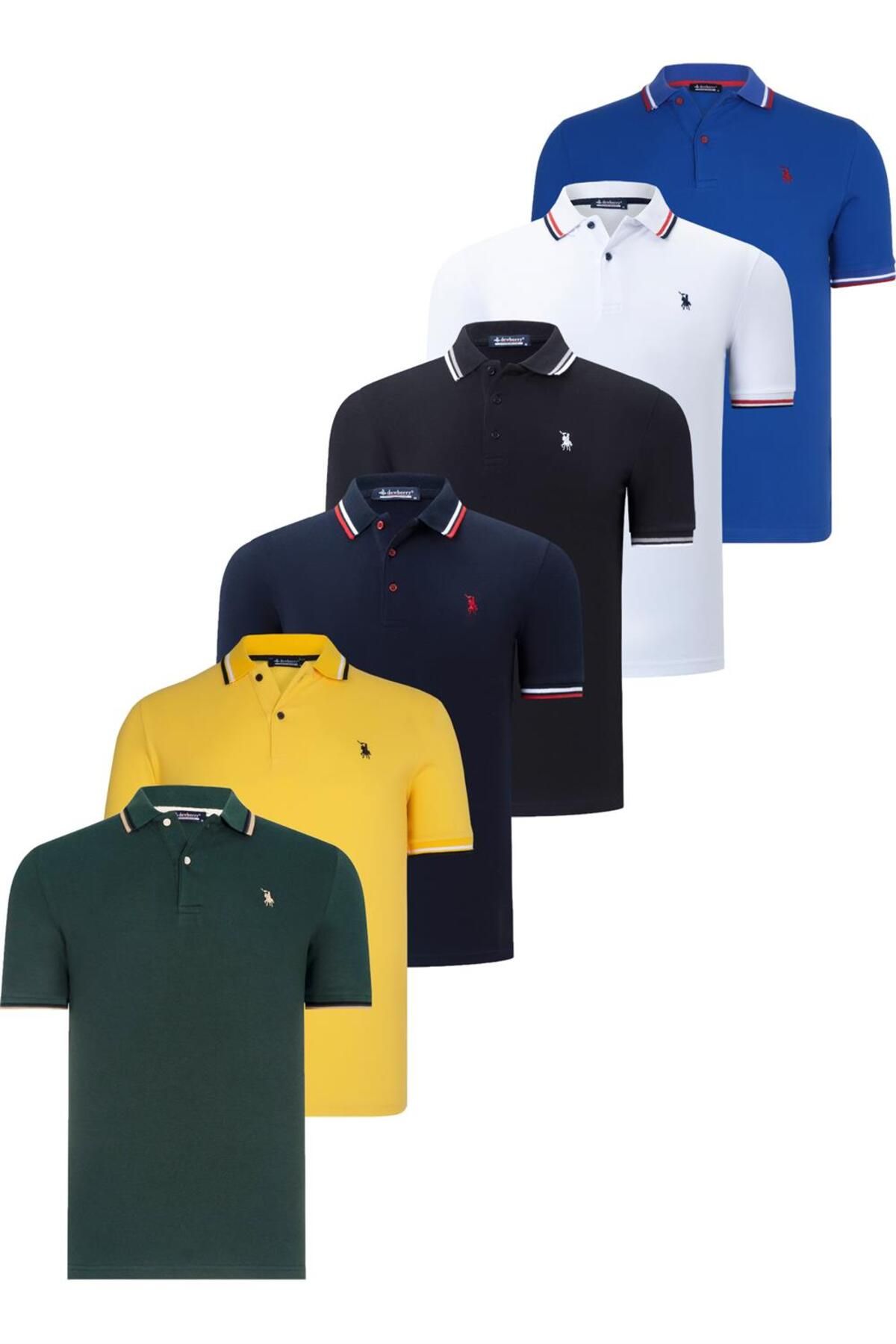 Dewberry ست شش عددی تی شرت مردانه T8594 DEWBERRY-مشکی-سفید-آبی تیره-زرد-SAX-نفتیت