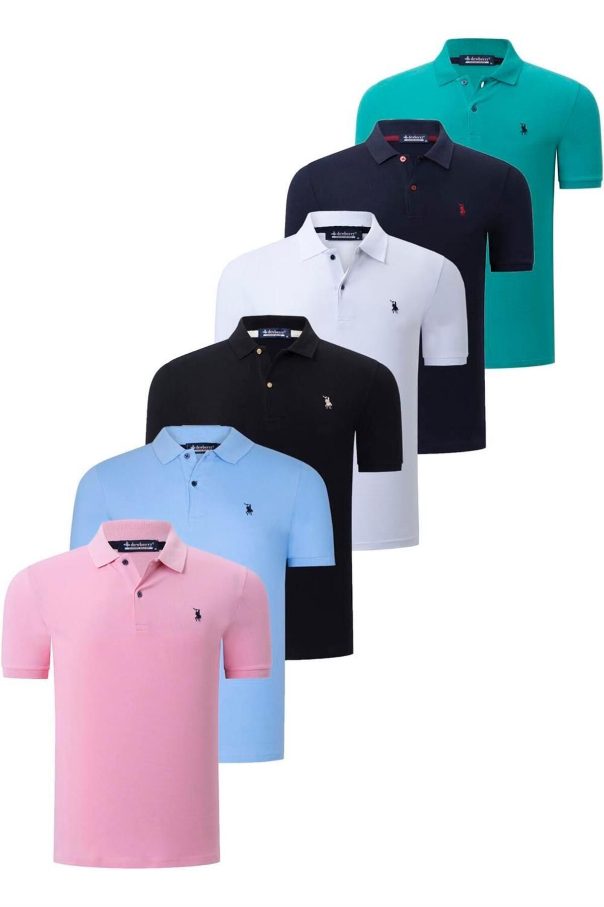 Dewberry ست شش عددی تی شرت مردانه T8561 Dewberry-مشکی-سفید-آبی تیره-صورتی-آبی روشن-سبز روشن