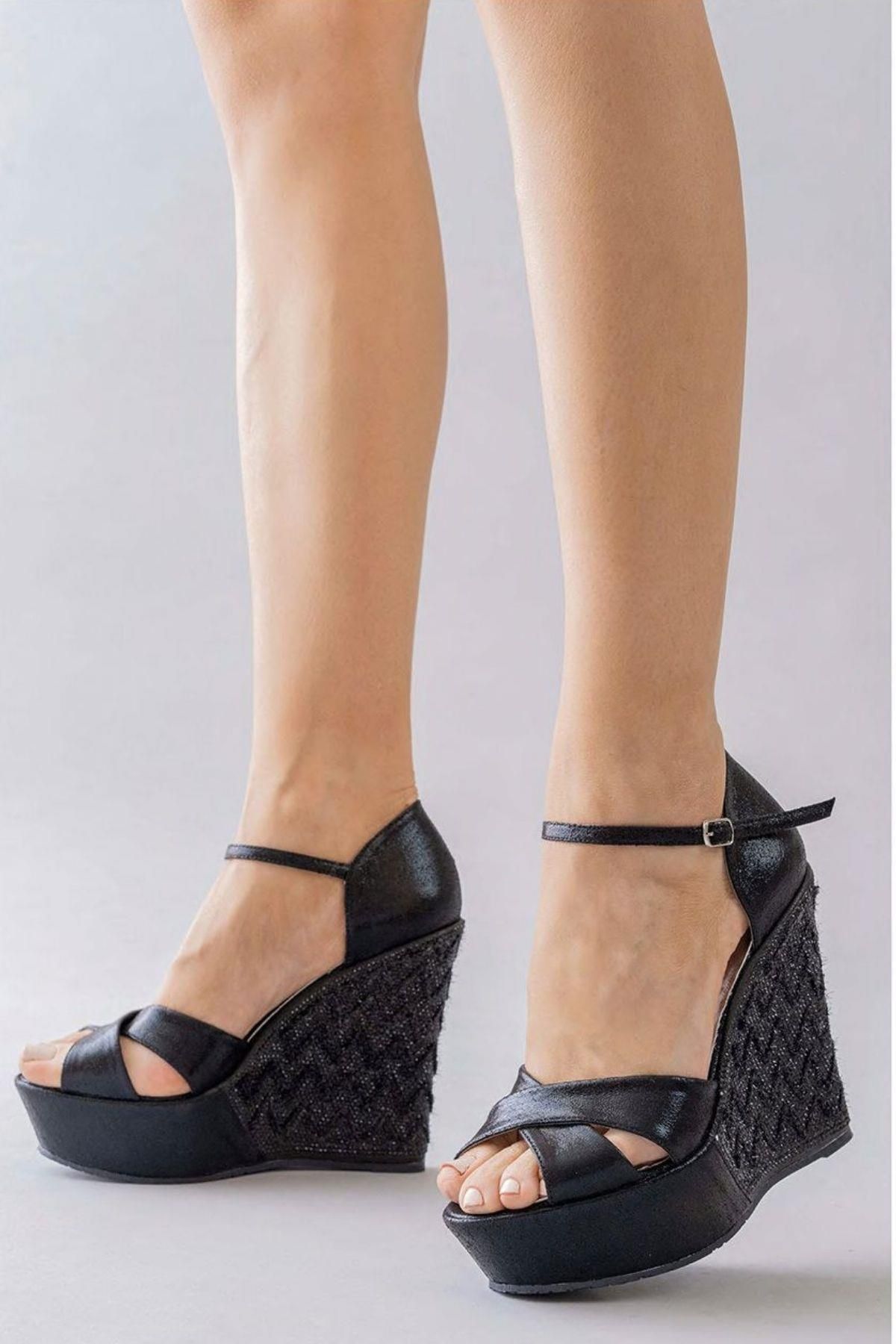 La Scada 6356 132 Black Wedge Heel Women s Evening Dress Shoes