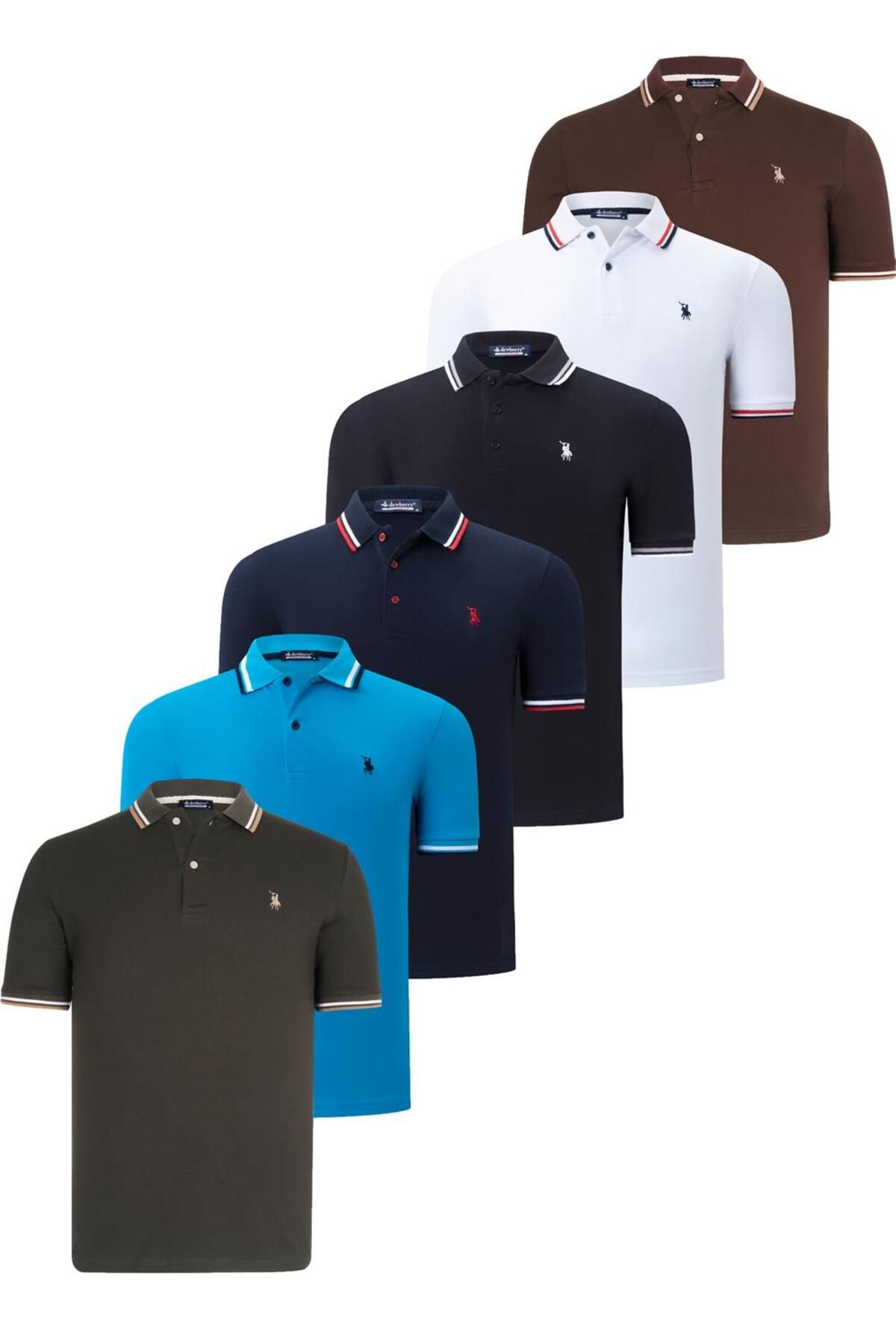 Dewberry ست شش عددی تی شرت مردانه T8594 DEWBERRY-مشکی-سفید-آبی تیره-خاکی-آبی-قهوه ای