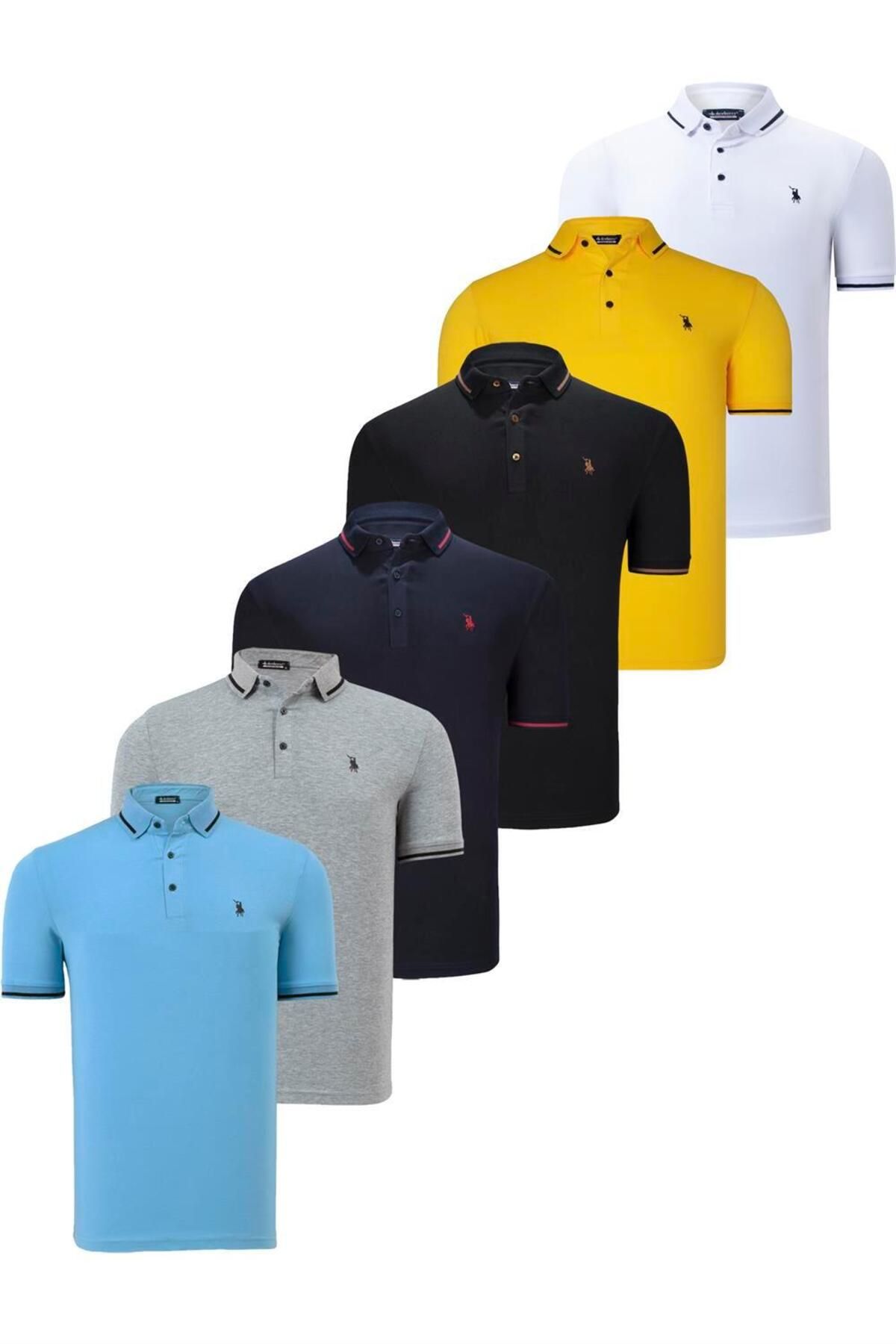 Dewberry ست شش عددی تی شرت مردانه T8586 DEWBERRY-مشکی-سفید-آبی تیره-خاکستری-آبی روشن-زرد
