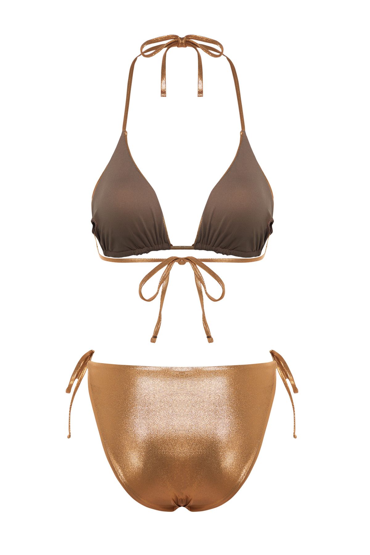 Trendyol Collection-Bright Lacquer Printed High Leg Regular Bikini Set with Copper Triangle Tunnel TBESS24BT00032 8