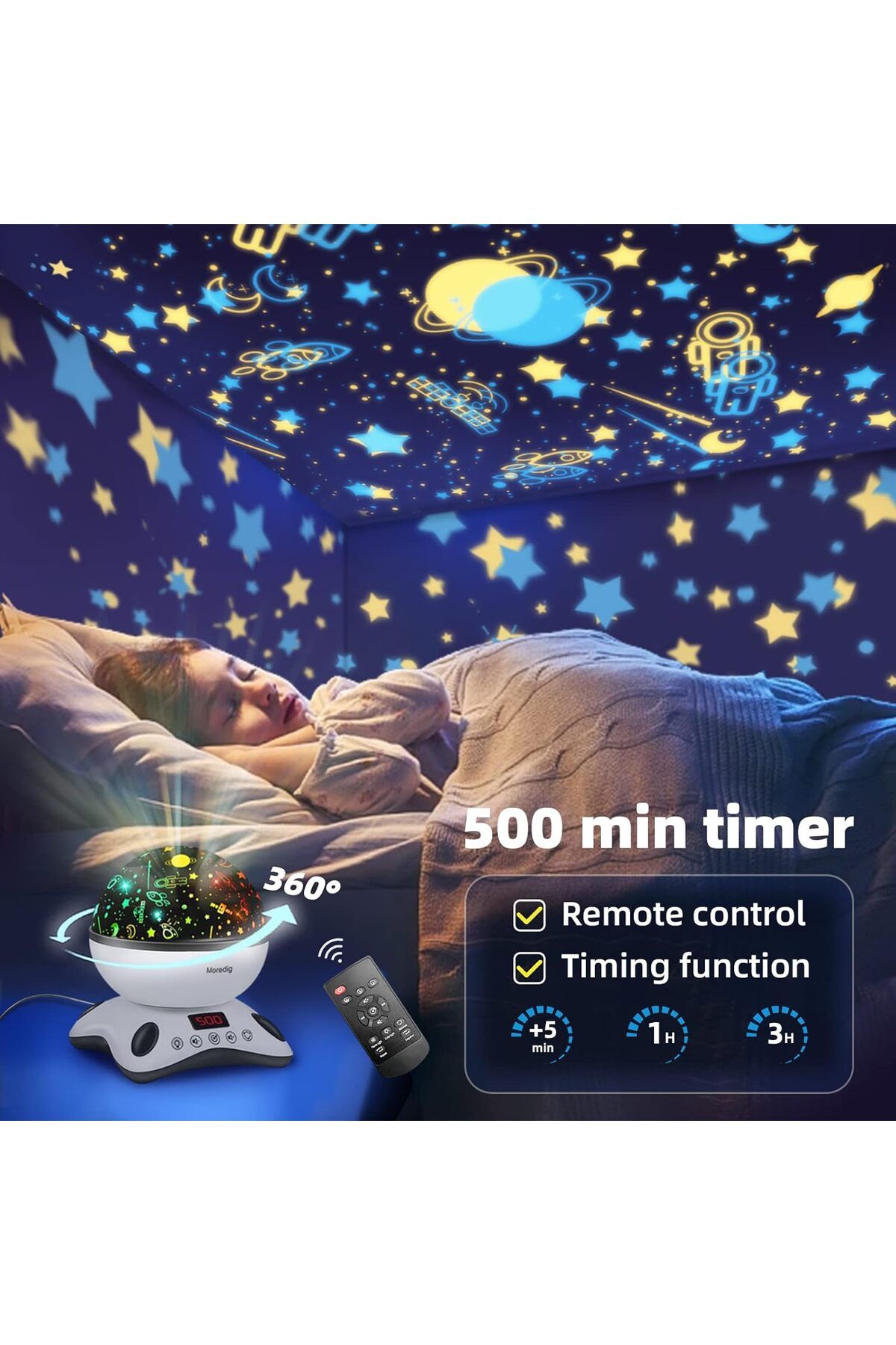 Genetic-Moredig Baby Projector - 8 Lighting Night Lamp with 12 Music and Timer 3