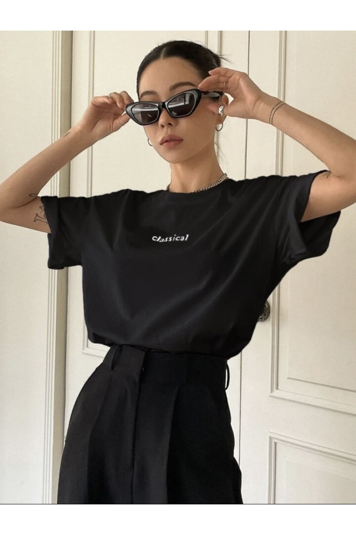 BYMEER Μπλουζάκι Unisex Μαύρο Classic Printed Crew Neck Oversize