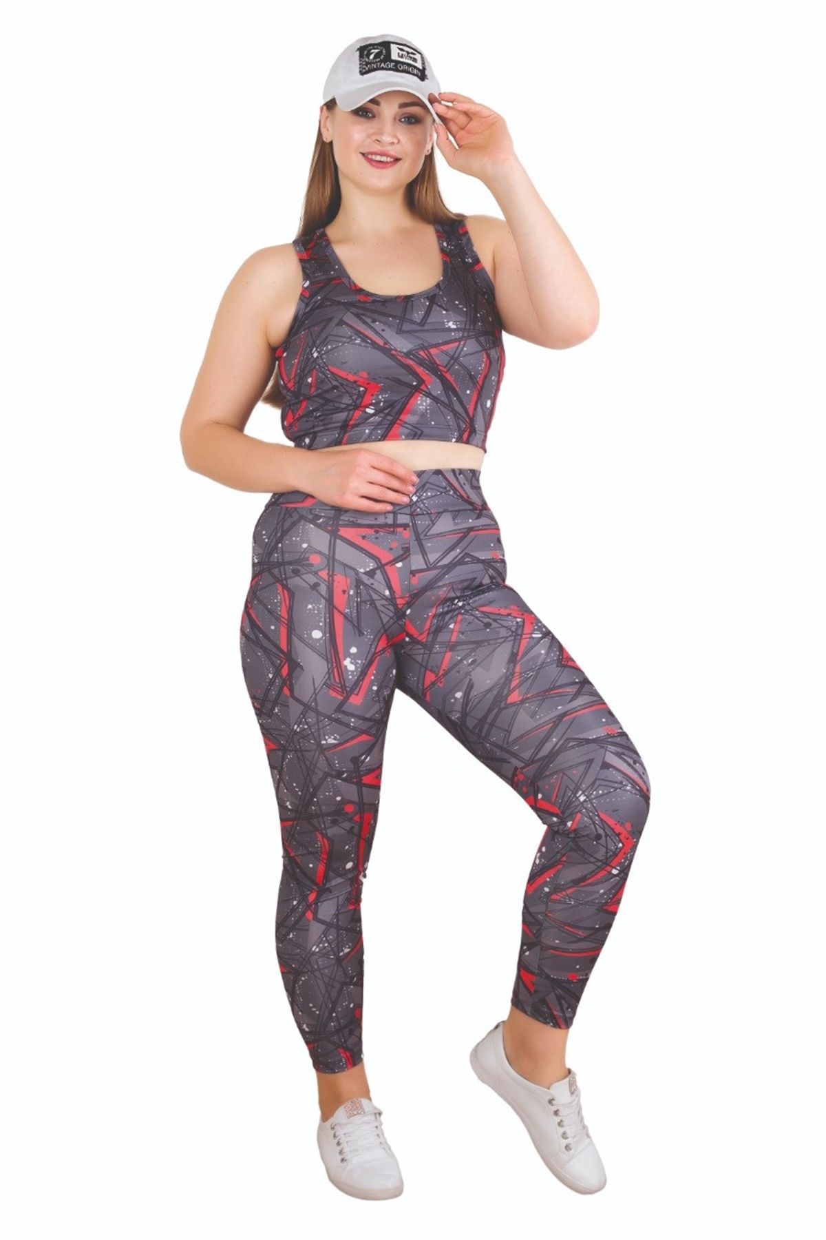 quilling Costum De Damă 1508 Cu Model Geometric De Culoare Neagră, Cu Jambiere Sport Bustieră De Mărime Mare Femeie - 3XL