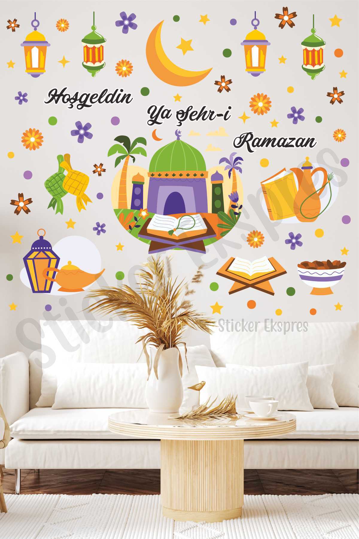 Mosque Quran And Ramadan Figures Glass Wall Door Sticker Set
