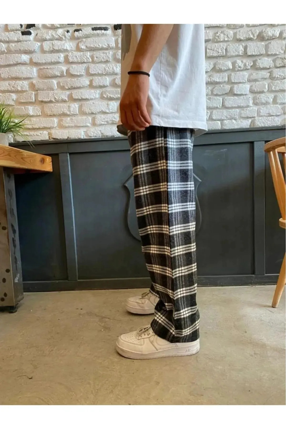Violon Limited Edition Siyah Y2k Ekose - Kareli Desen Model Bol Paça Relaxed Unisex Oversize Pijama Altı görsel 3