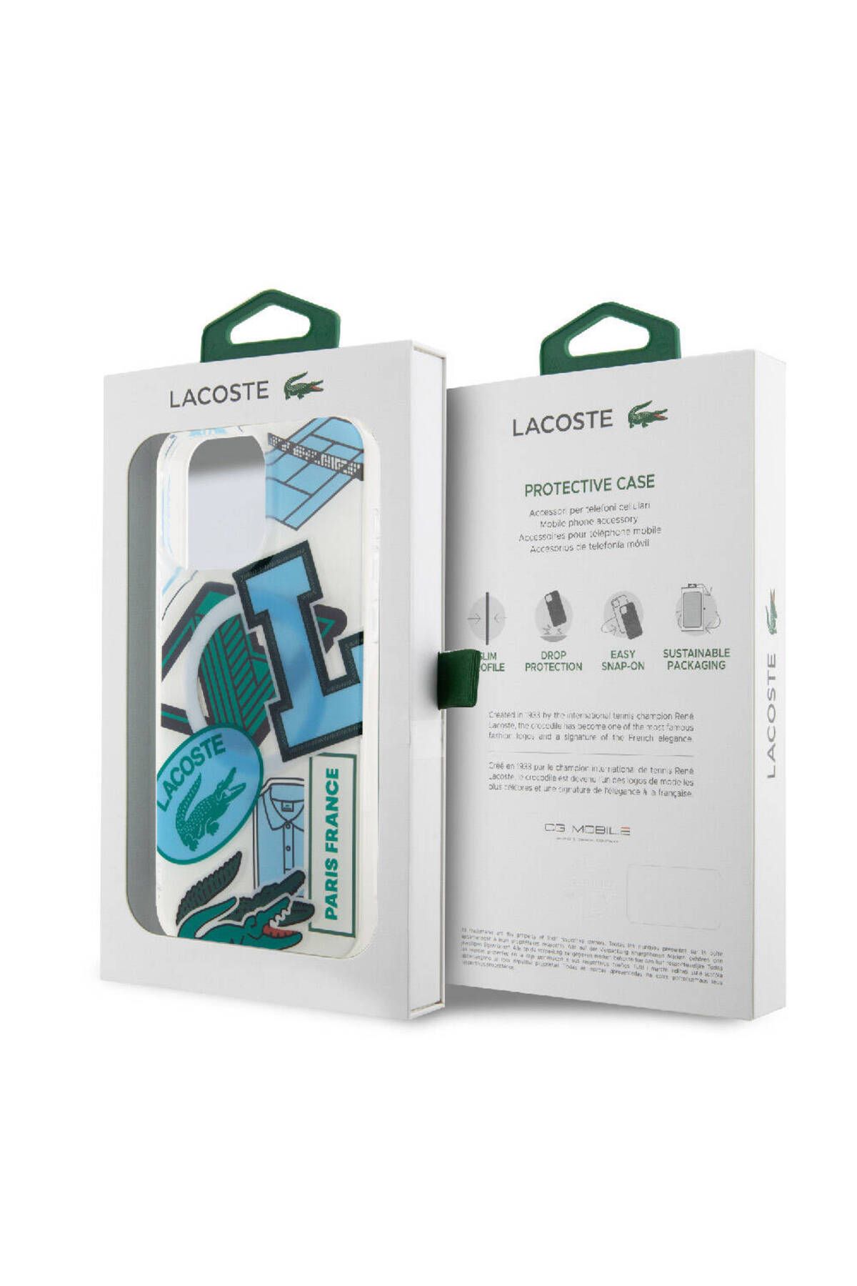 کاور و قاب آبی iPhone 15 Pro Max Case دارای مجوز MAGSAFE PATCHES با طرح Lacoste
