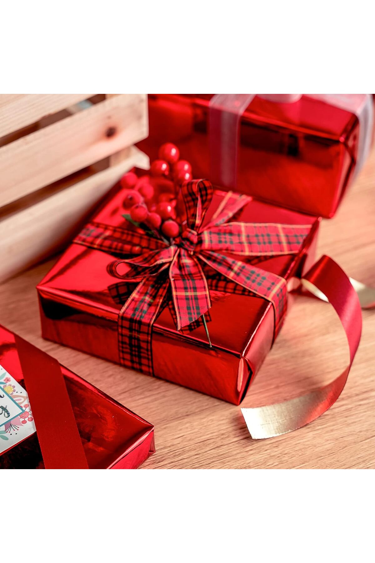 Dekals 5 Adet 70x100 Düz Metalik Kırmızı Çeyiz Ambalaj Paketi Hediye Paketleme Kağıdı (BOYU AYARLANABİLİR)