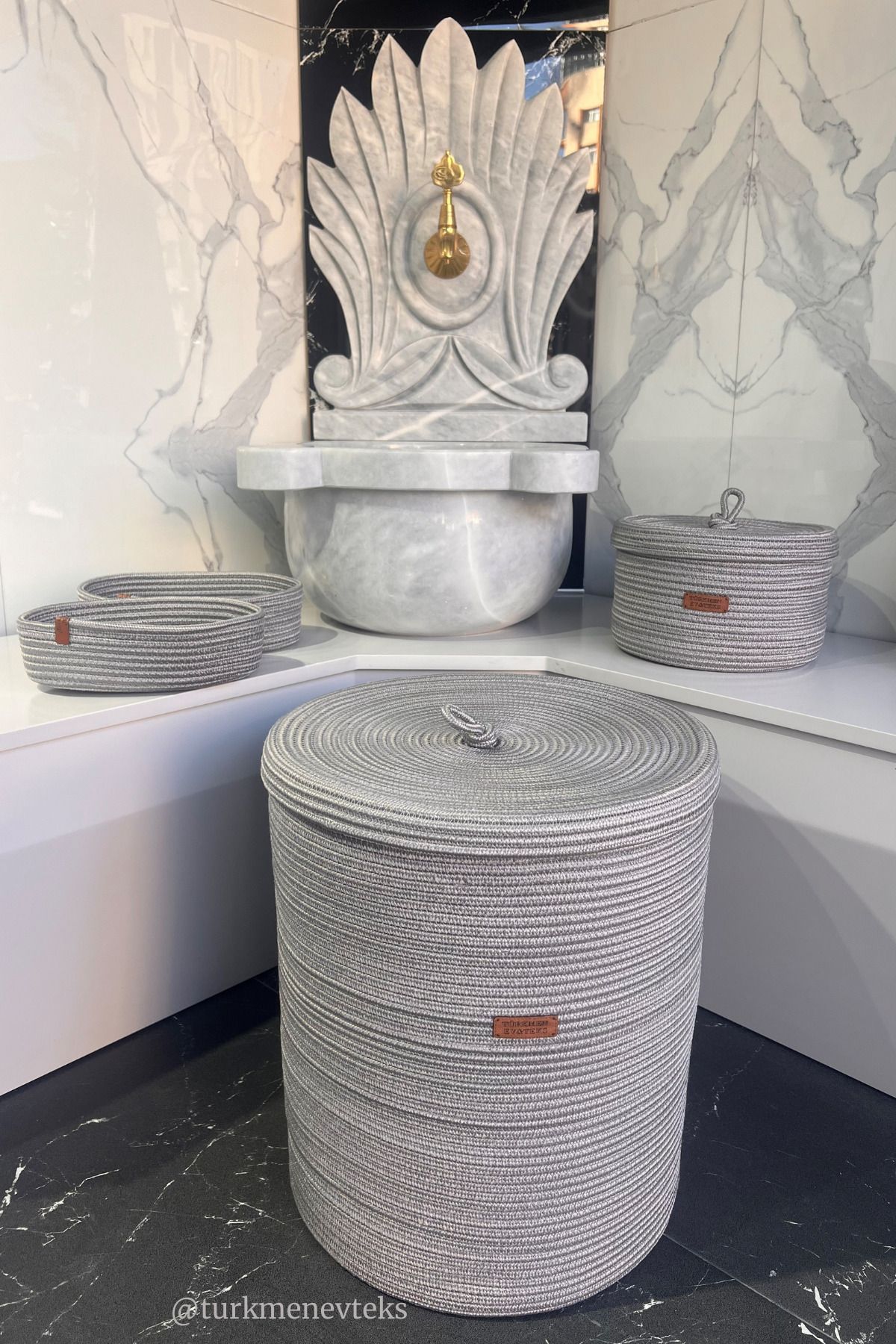 Türkmen Ev Tekstil Iuta, Gri, 40x 45 Set Coșuri De Rufe 2buc Coș Oval 1 Capac - One Size