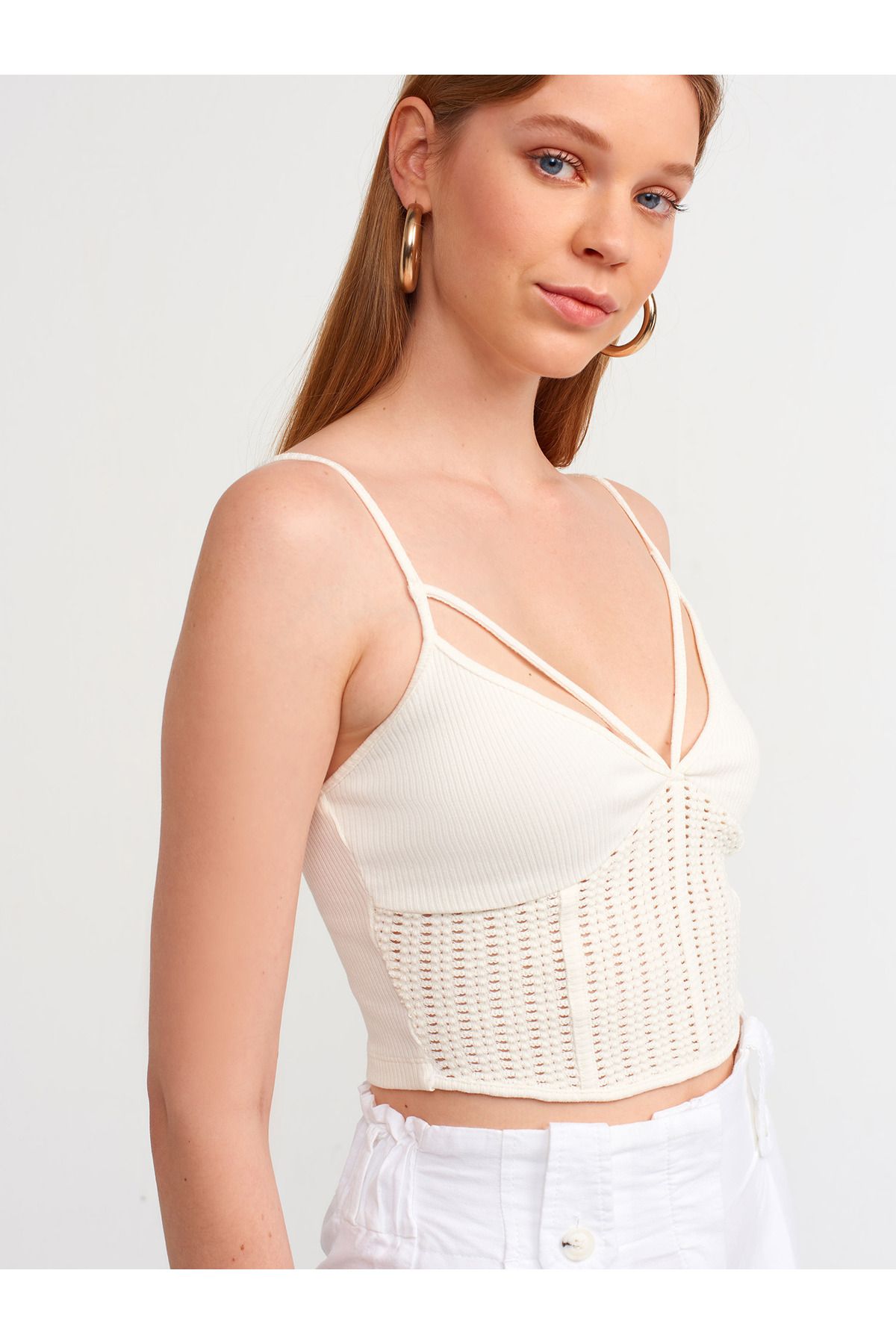 Dilvin-20173 Mesh Crop Top-natural 2