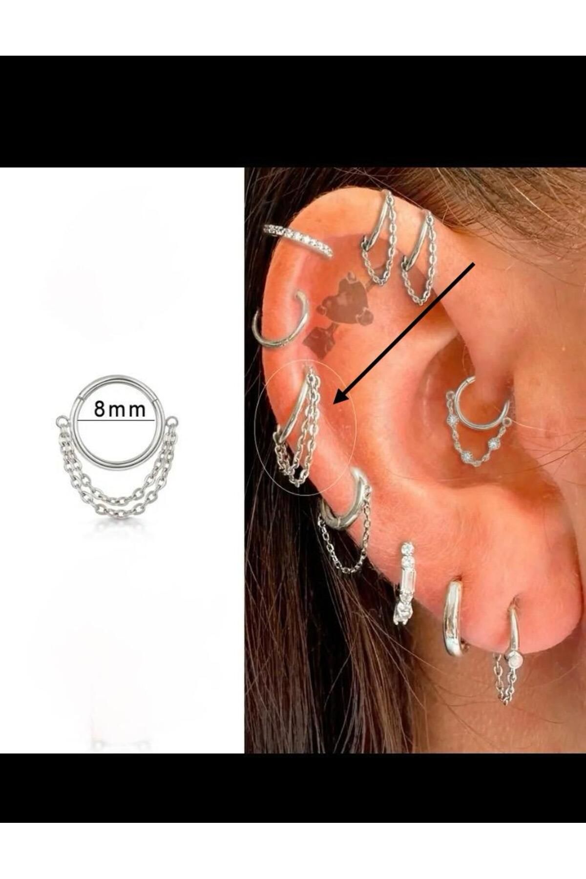 CERRAHİ ÇELİK ZİNCİRLİ HELİX KIKIRDAK DAİTH LOBE SEPTUM UYUMLU MENTEŞELİ HALKA PİERCİNG