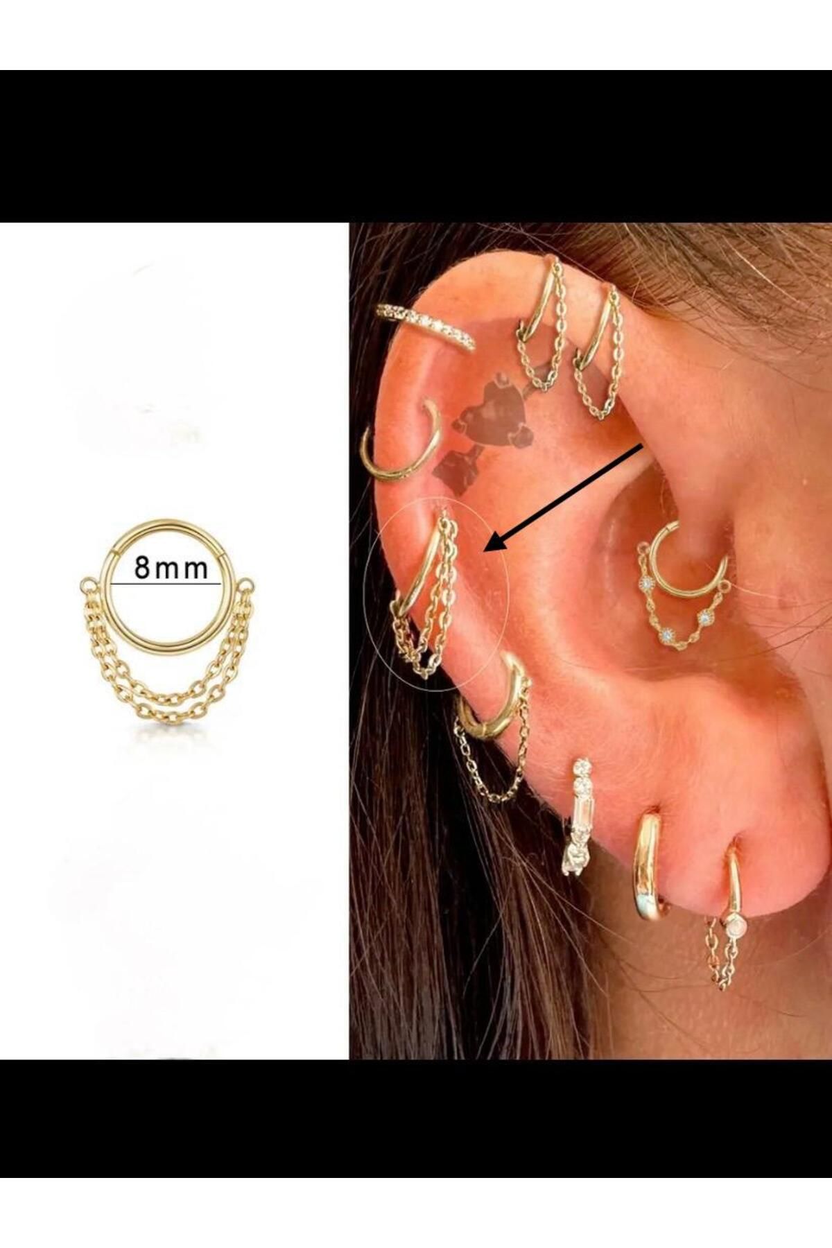 CERRAHİ ÇELİK ZİNCİRLİ HELİX KIKIRDAK DAİTH LOBE SEPTUM UYUMLU MENTEŞELİ HALKA PİERCİNG