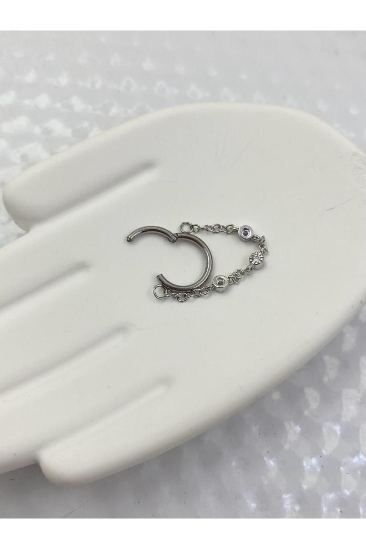 CERRAHİ ÇELİK ZİNCİRLİ HELİX KIKIRDAK DAİTH LOBE SEPTUM UYUMLU MENTEŞELİ HALKA PİERCİNG