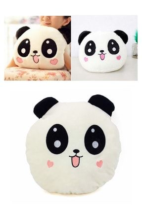 Panda Tasarımlı Dekoratif Yastık Panda Figürlü Kalp Yanaklı Sevimli Peluş Yastık Minnoş Yavru Yastık 8682729650179