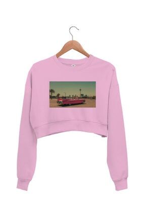 Vintage Pink Las Vegas Kadın Crop Sweatshirt TD283546