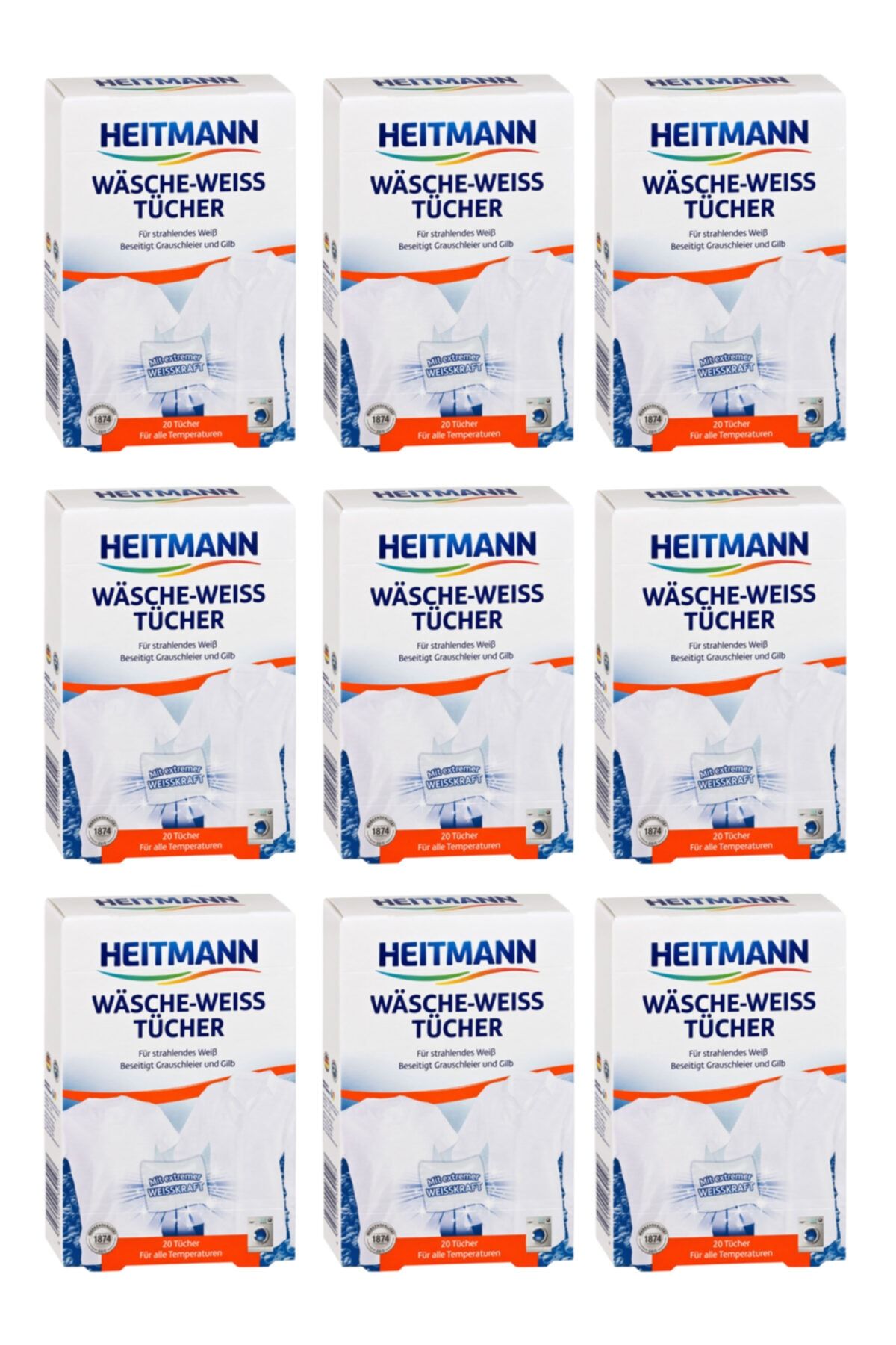 HEITMANN Çamaşır Beyazlatıcı Mendili Pratik Kullanım X 9 Kutu