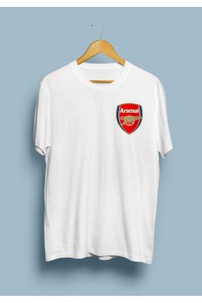 Unisex Beyaz Arsenal Spor Takımı Logo Tasarım Baskılı T-Shirt KRG0629