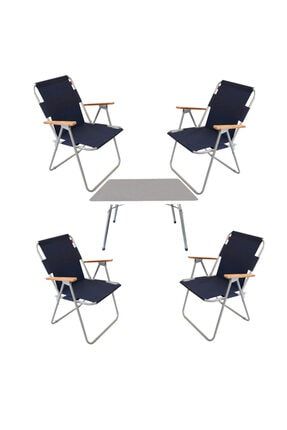 45x60 Beyaz Katlanır Masa + 4 Adet Mavi Kamp Sandalyesi Katlanır Sandalye Piknik Plaj Sandalyesi NH06TS4