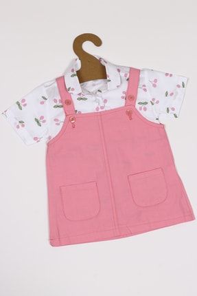 Kız Bebek Jile Elbise Bahçıvan Yaka Kirazlı Gömlek 2 Li Takımı MLP-211029