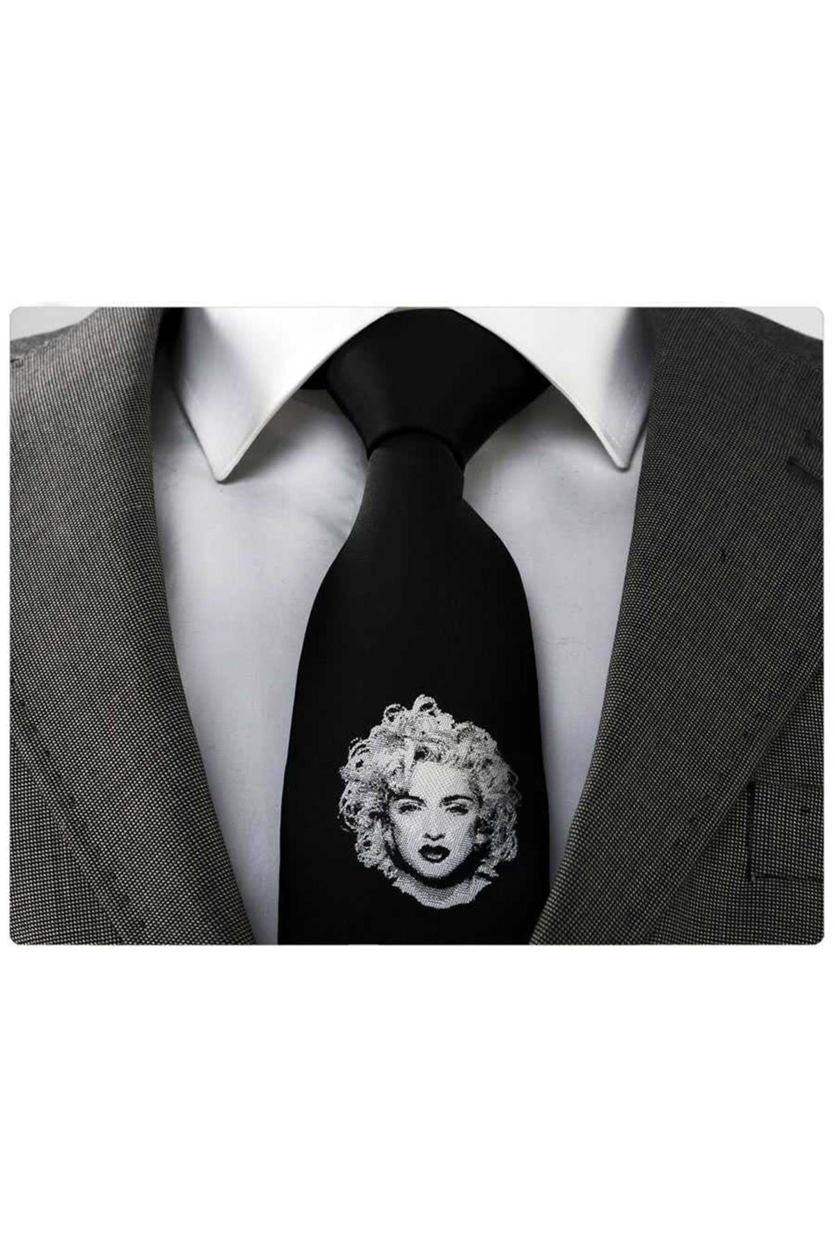 Exve Exclusive-Men's Black Marilyn Monroe Custom Jacquard Black Tie 1