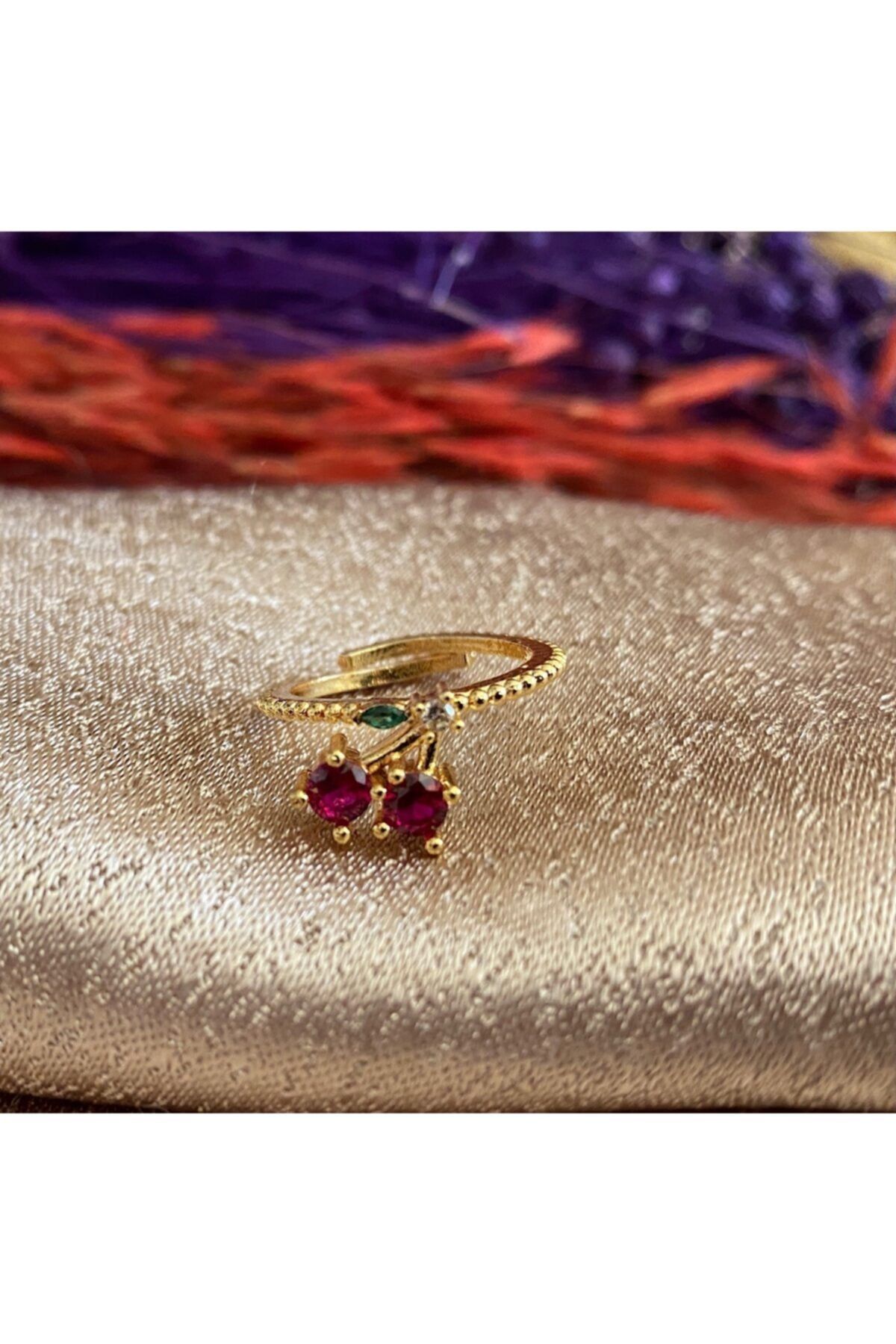 Markiz Takı-Women's Red Cherry Colored Stone Cherry Ring 2