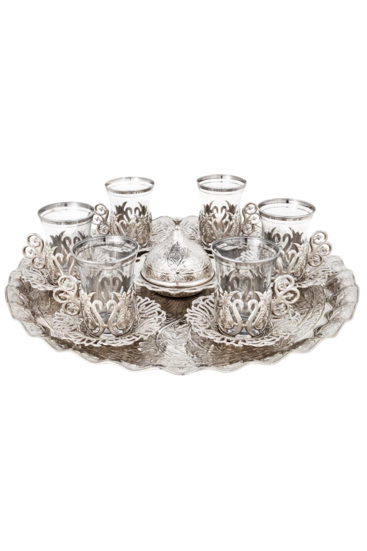 BAZAAR 4-Sultan Tea Presentation Set with Ottoman Motif - White Crst710 1