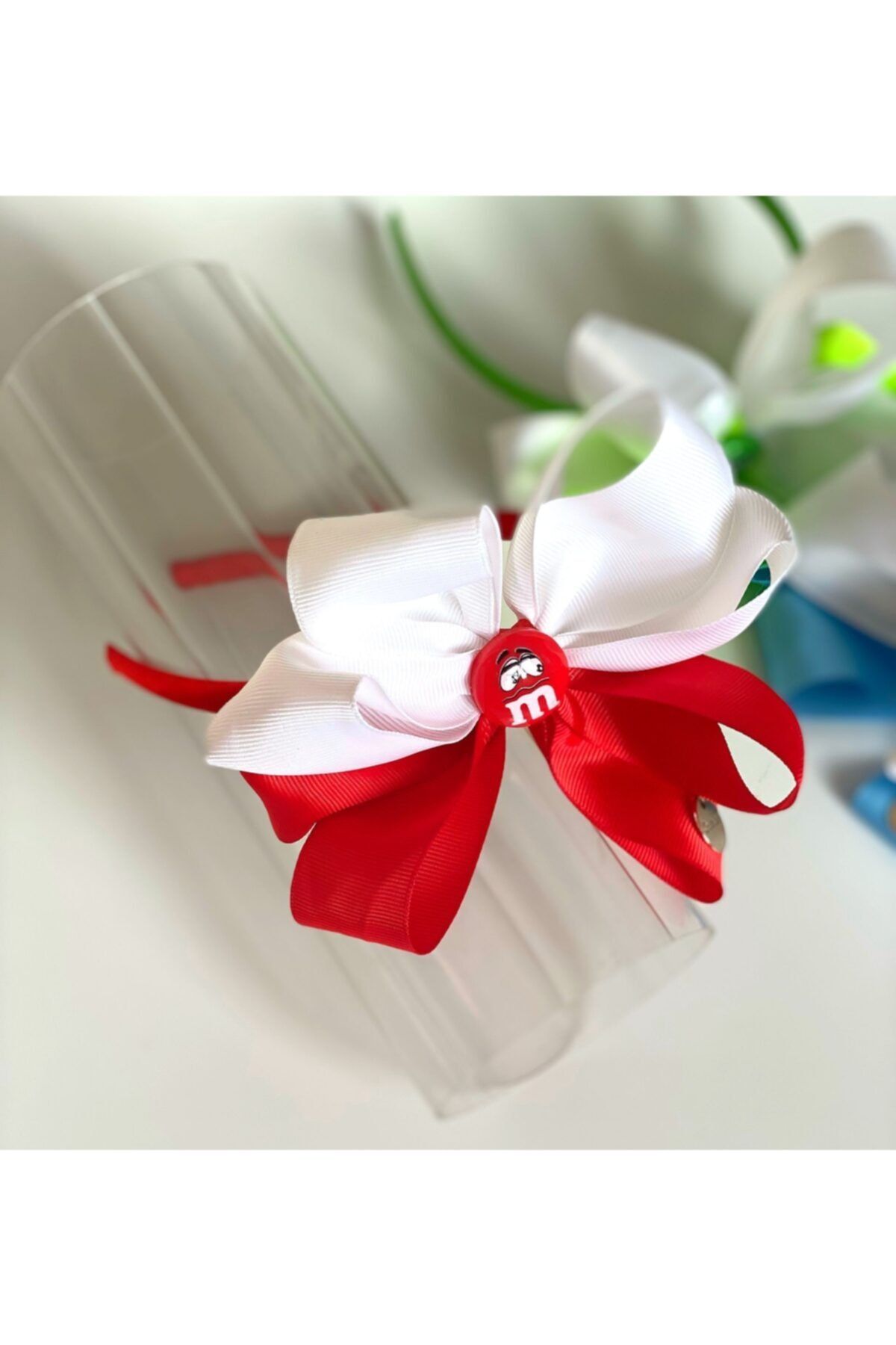 QUEEN AKSESUAR-Summer Candy Special Design M&m Dragee Children's Big Bow Satin Crown Red 2