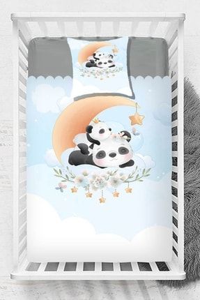 Osso Uykucu Panda Ayılı Ay Yıldız Desenli Beşik Bebek Yatak Örtüsü Ossoyatcoes2021c16