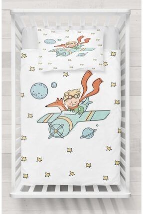 Ay Yıldızlar Uçaklı Küçük Prens Desenli Beşik Bebek Odası Nevresim Takımı Ossobebees20210120
