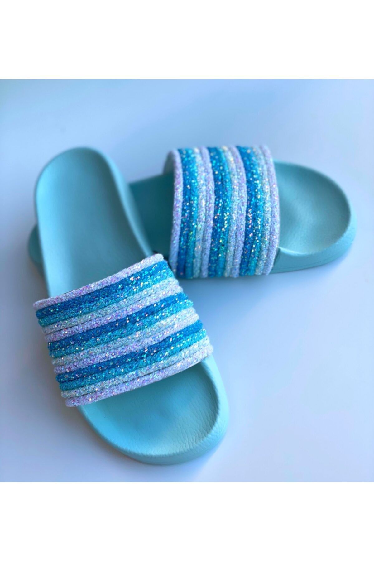 QUEEN AKSESUAR-Women's Turquoise Slippers 2