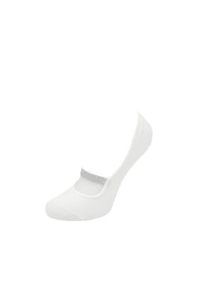 Kadın Beyaz Simli Bantlı Pamuklu Pilates Yoga Çorap 5003145