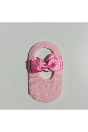 Kız Bebek Pembe Fiyonklu Pamuklu Babet Çorabı OZD-BABET