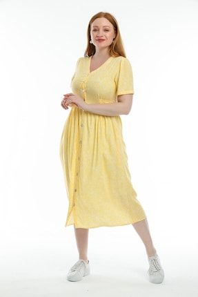 Kadın Sarı Çiçek Desenli Elbise 51112