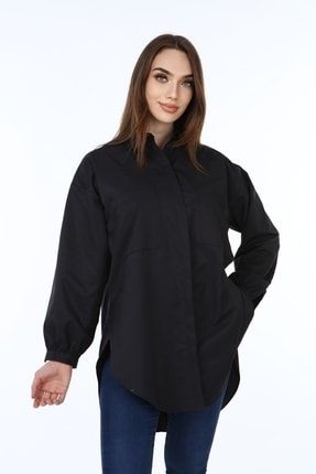Kadın Siyah Renk Uzun Kollu Oversize Gömlek WBL-470-V6