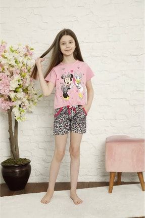 Kız Çocuk Pembe Mickey Desen Şortlu Pijama Takımı 3000-pijasortlutkm-310