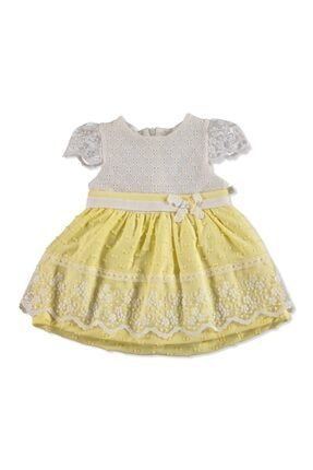 Fiyonklu Kız Bebek Interlok Kısa Kol Çıtçıtlı Yaka Tek Elbise 20YMIOKELB021