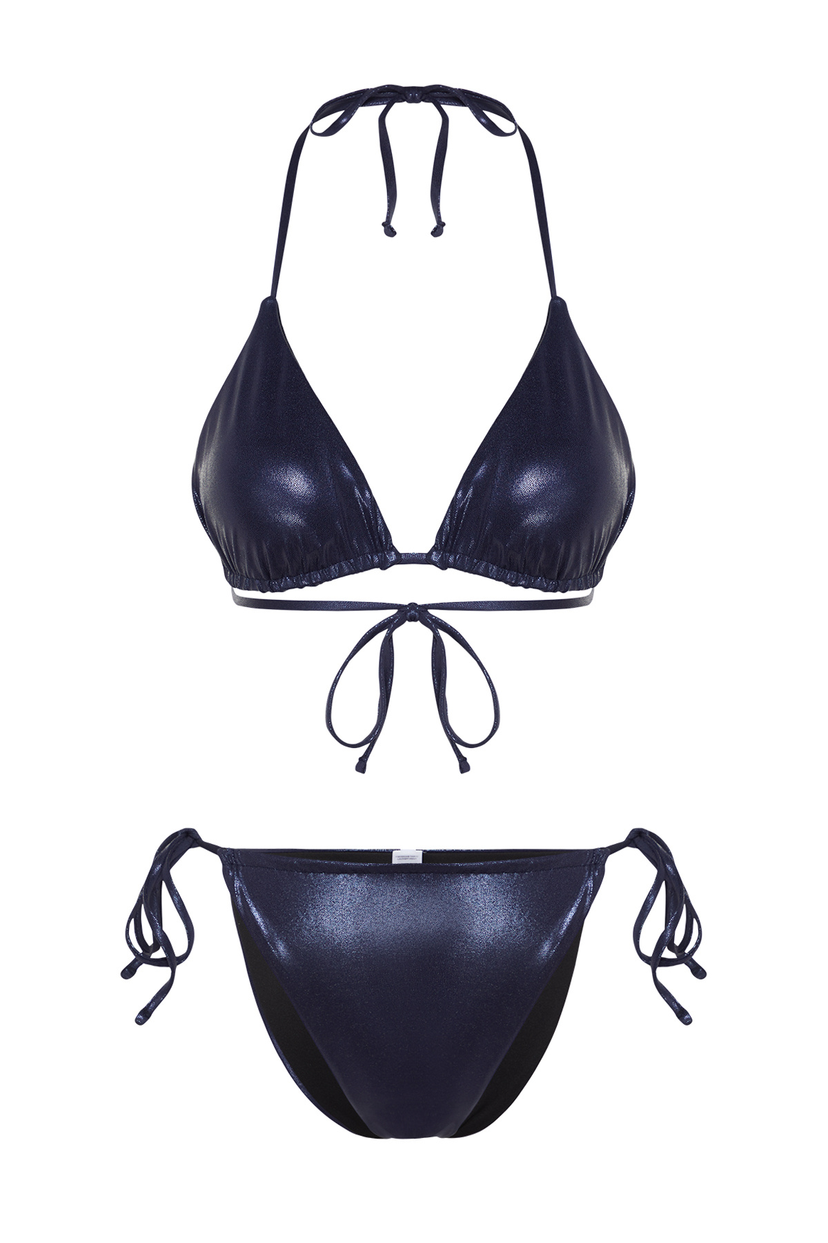 Kolekcia Trendyol-Námornícka modrá Triangle Tunnel Lesklý lak s potlačou na vysoké nohy Regular Bikini Set TBESS24BT00032 6