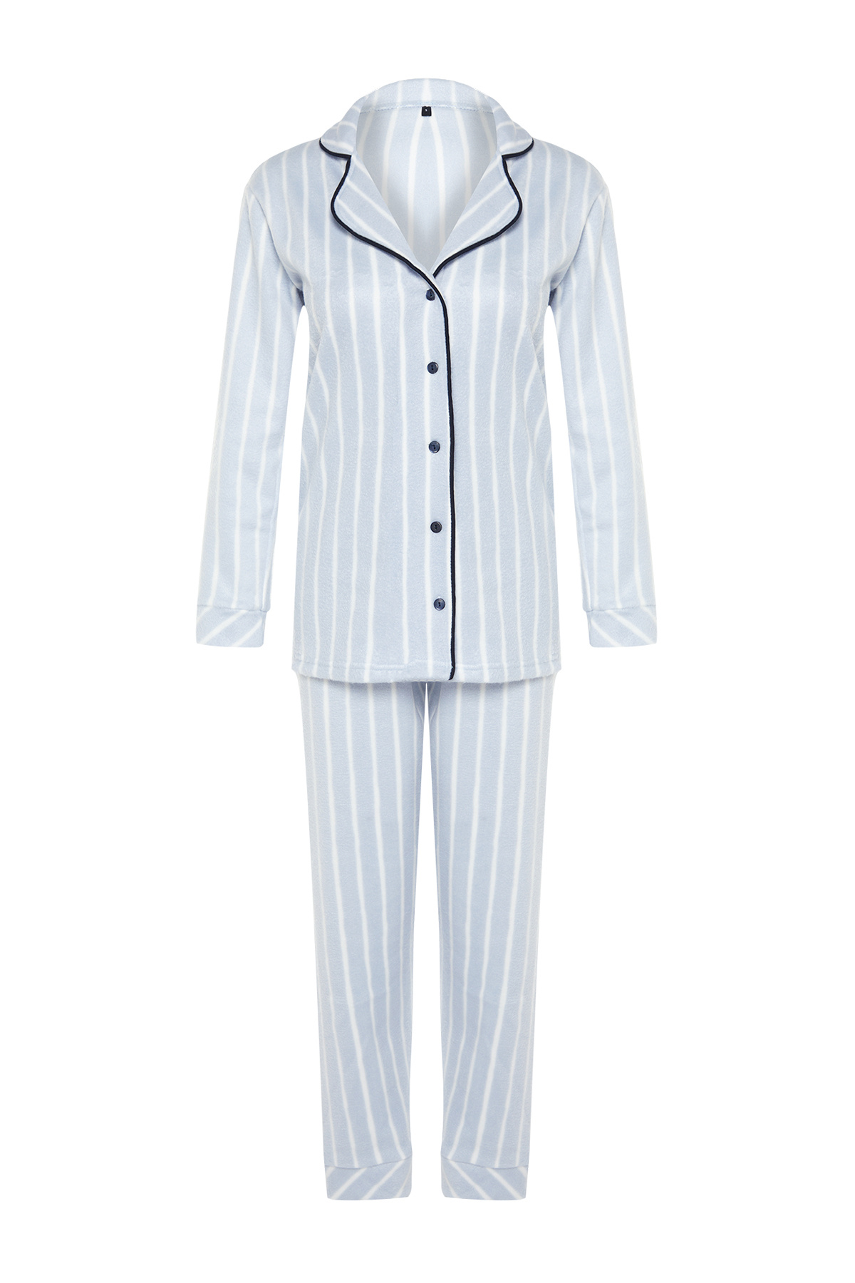 Trendyolmilla  Mavi Çizgili Biye Detaylı Uyku Bantlı Polar Kışlık Örme Pijama Takımı THMAW22PT0360 - Görsel 7