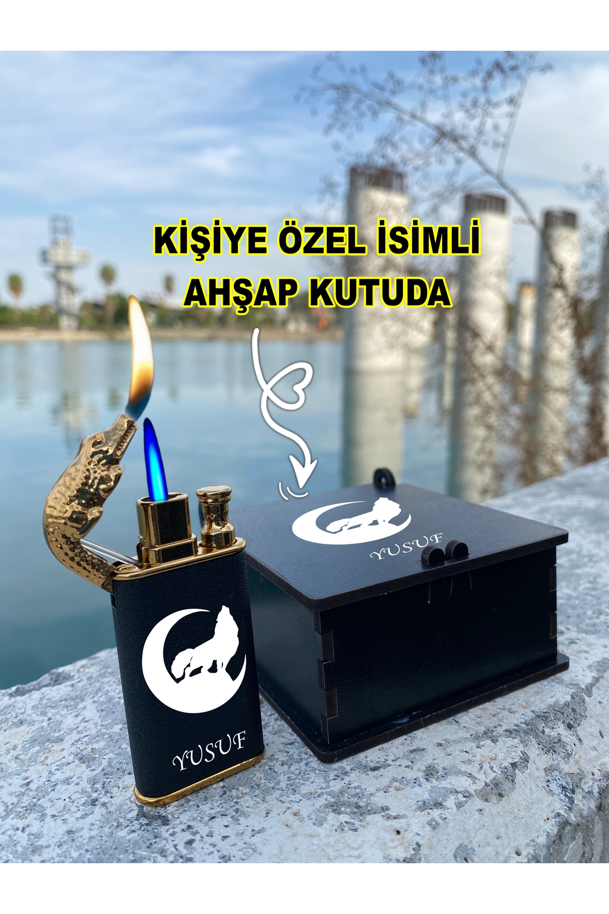 Custom Named Idealist CUSTOM Design Crocodile Lighter & Custom Wooden Box
