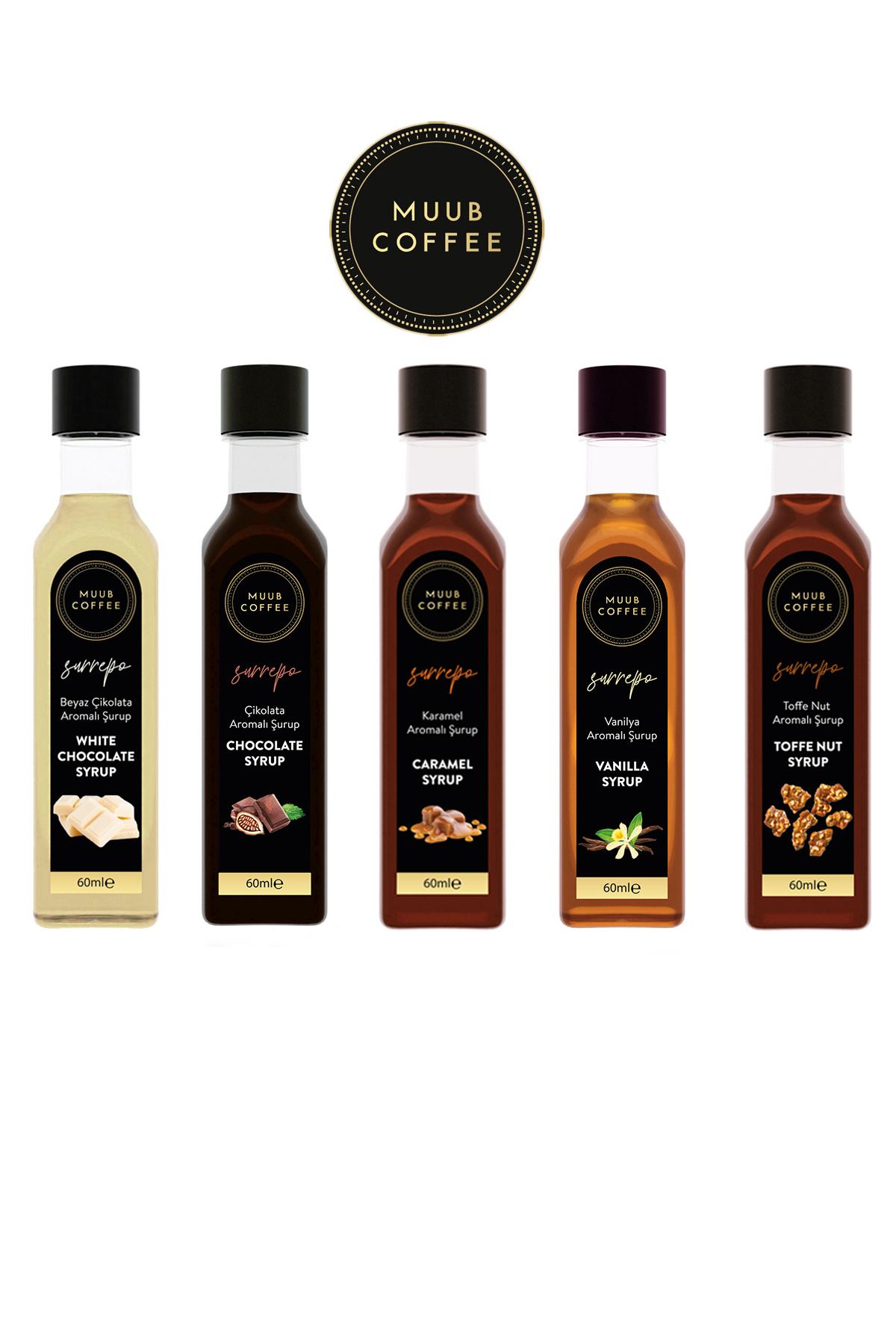 MUUB COFFEE Avantajlı 5 Li Özel Formülize Şurup Serisi Yüksek Aroma Yoğun Tat (5×60 ML)