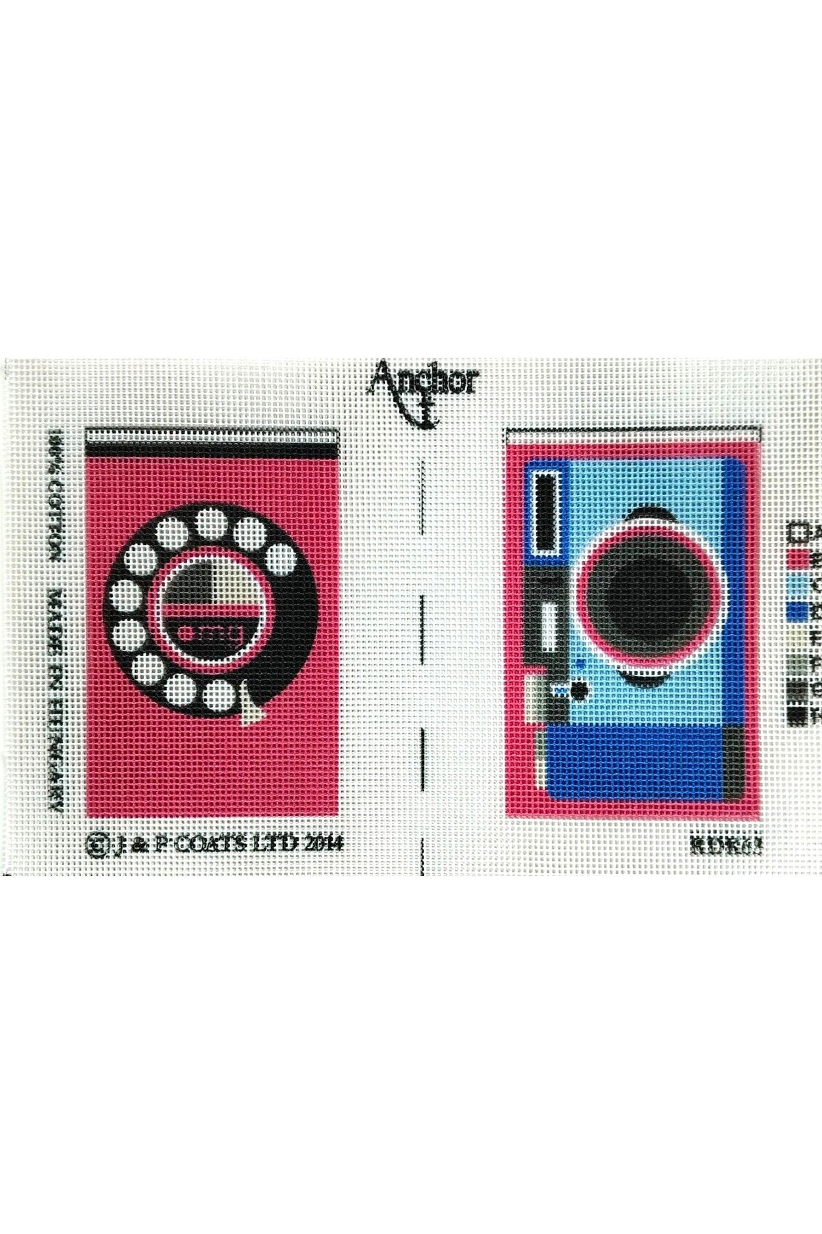 Anchor-Printed Unprocessed Tapestry Panel Etamine Nostalgic Phone and Camera Patterned 9x14x2 1