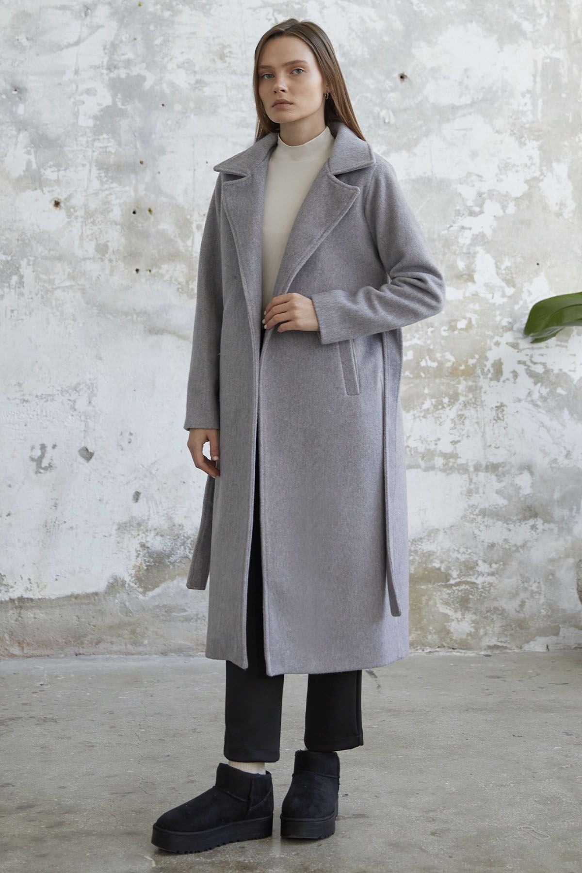 InStyle-معطف مبطن بحزام - رمادي 4
